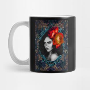 Luscious Red Flower Girl Portrait Artwork Wall Art Unique Digital Illustration Mug